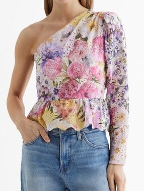 Express Floral Eyelet One-Shoulder Peplum Top Size 8 Womens New With Tag